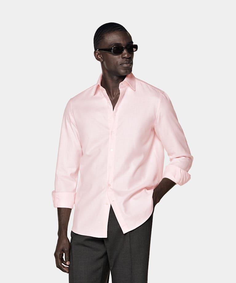 SUITSUPPLY Egyptian Cotton Flannel by Beste, Italy Pink Cotton Shirt