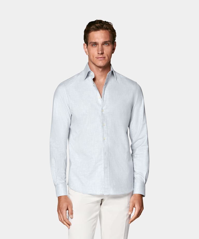 SUITSUPPLY Egyptian Cotton Flannel by Beste, Italy Light Blue Cotton Flannel Shirt