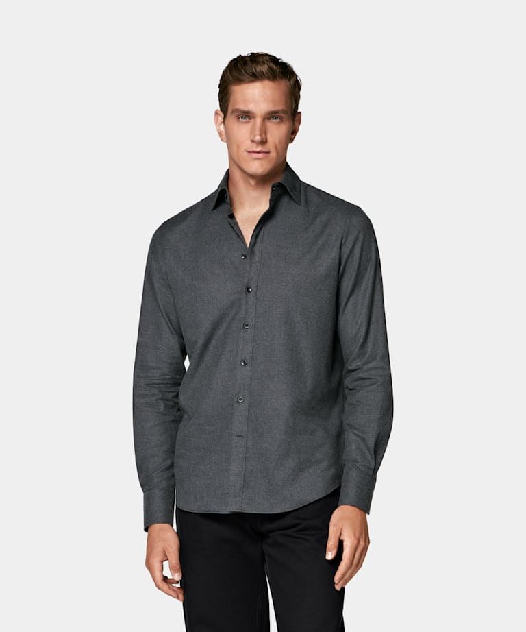 SUITSUPPLY Ägyptischer Baumwolle-Flanell von Beste, Italien Dunkelgraues Baumwollflanellhemd