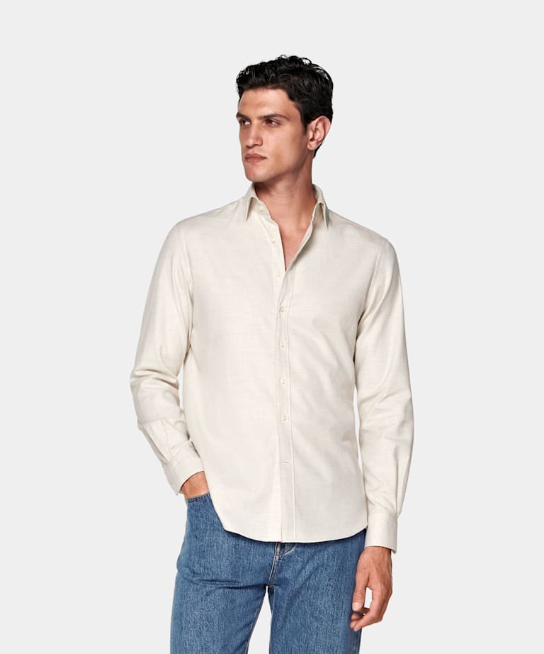SUITSUPPLY Egyptian Cotton Flannel by Beste, Italy Sand Cotton Shirt