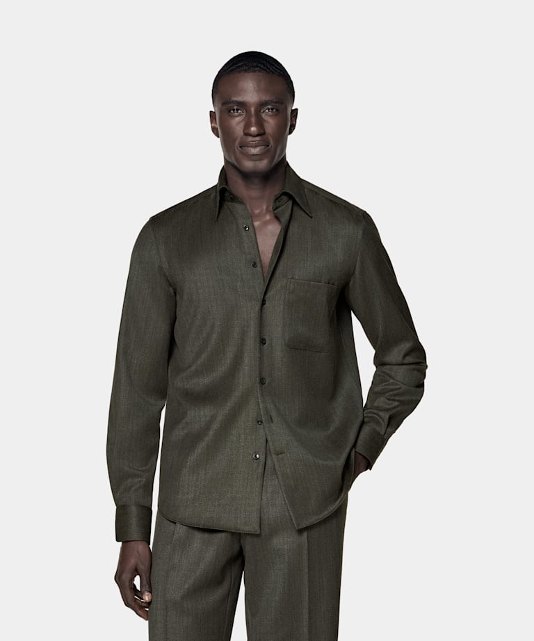 SUITSUPPLY Pure Wool by Vitale Barberis Canonico, Italy Green Wool Shirt