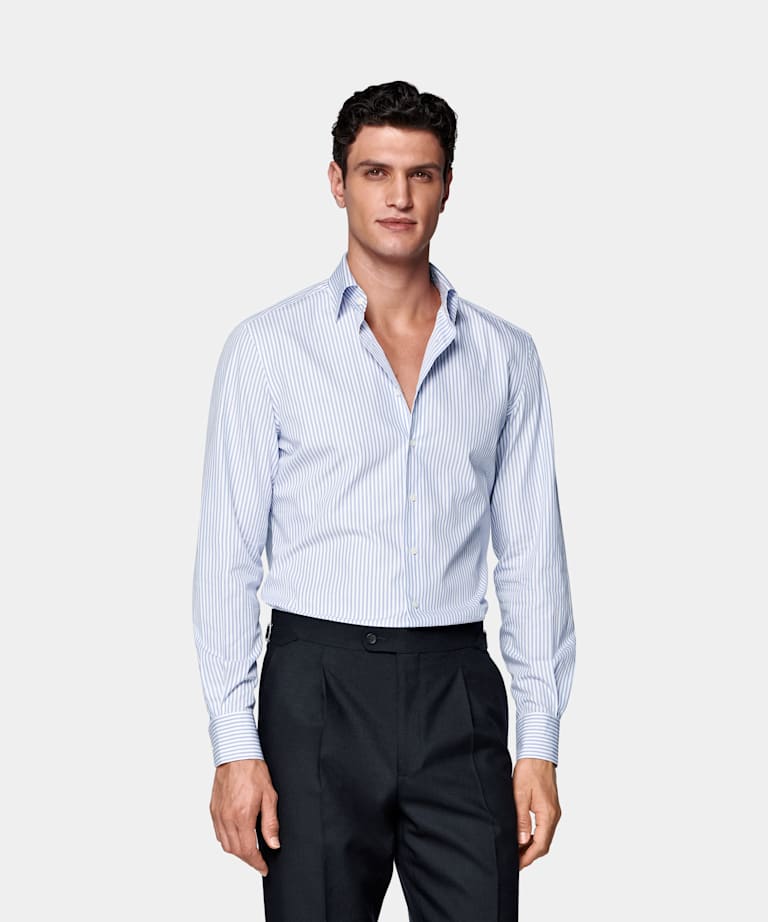SUITSUPPLY Pure Cotton by Sidogras, Spain White Striped Classic Collar Shirt