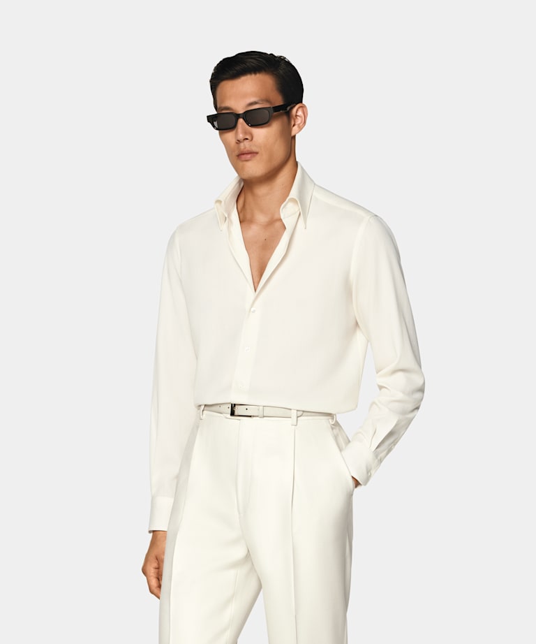 SUITSUPPLY Pure Wool Crepe by ARCHé, Italy Off-White Wool Shirt