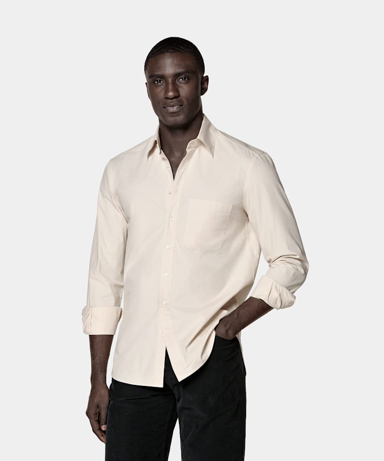 SUITSUPPLY Pure Cotton by Sidogras, Spain Light Brown Cotton Shirt