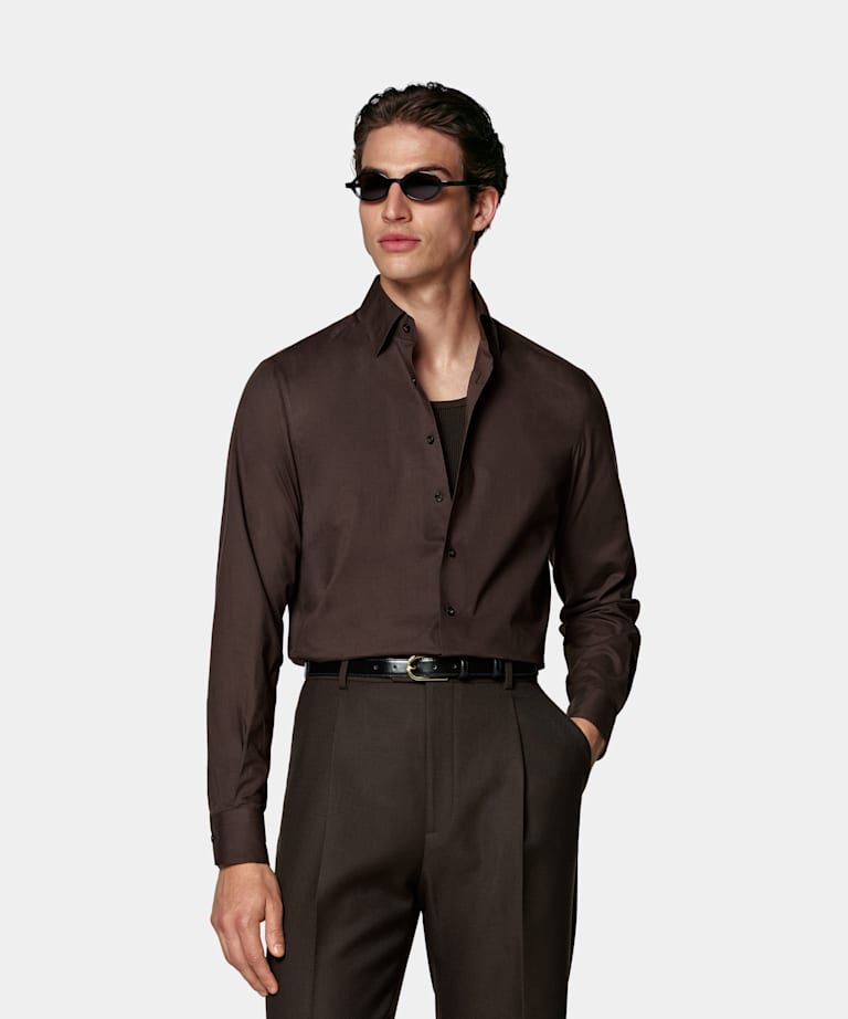 SUITSUPPLY Egyptian Cotton by Albini, Italy Dark Brown Cotton Shirt