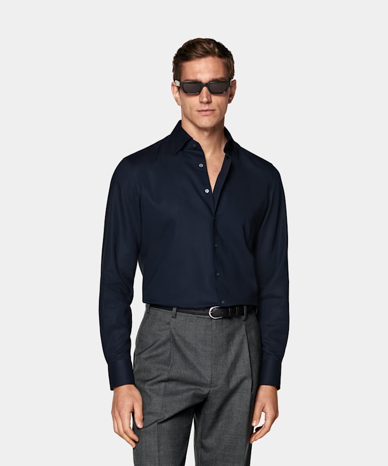 SUITSUPPLY Lyocell by Testa 1919 Srl, Italy Navy Lyocell Shirt