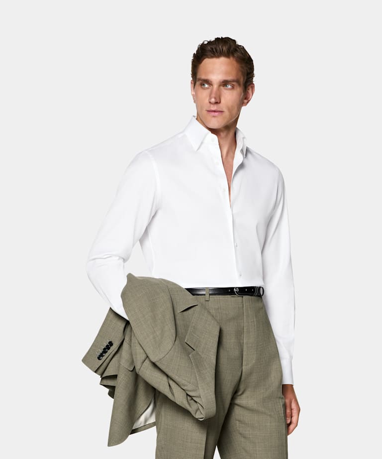 SUITSUPPLY Cotton Silk by Thomas Mason, Italy White Classic Collar Shirt