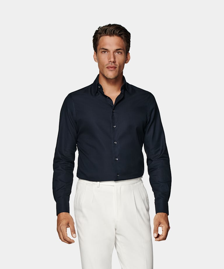 SUITSUPPLY Puro cotone Traveller Camicia Royal Oxford navy vestibilità slim