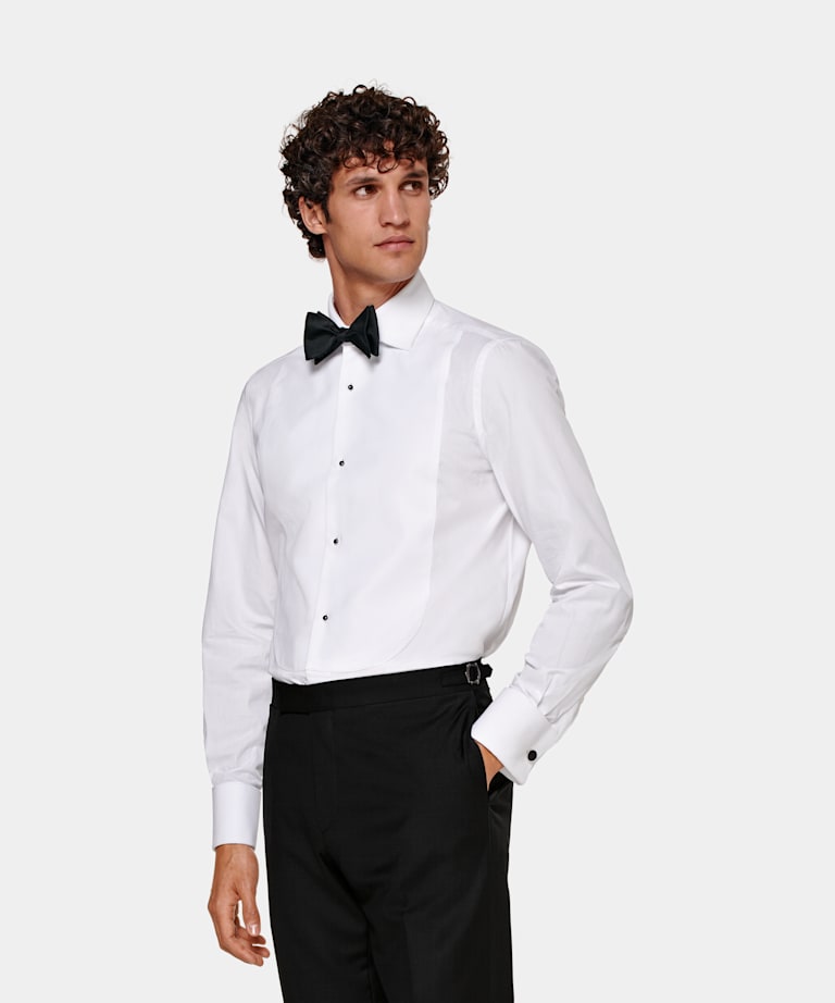 White Pleated Slim Fit Tuxedo Shirt | Egyptian Cotton | SUITSUPPLY US