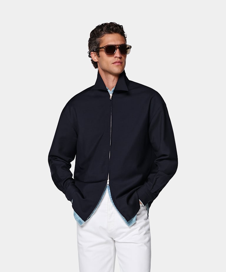 SUITSUPPLY Wool Mohair by Vitale Barberis Canonico, Italy Navy Wool Mohair Overshirt