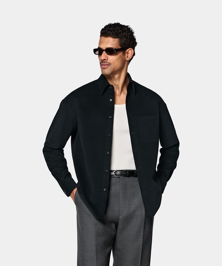 SUITSUPPLY Pure Cotton by Di Sondrio, Italy Black Cotton Overshirt