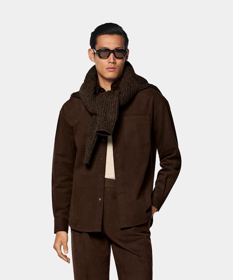 SUITSUPPLY Czysta bawełna od Di Sondrio, Włochy Średniobrązowa bawełniana koszula overshirt