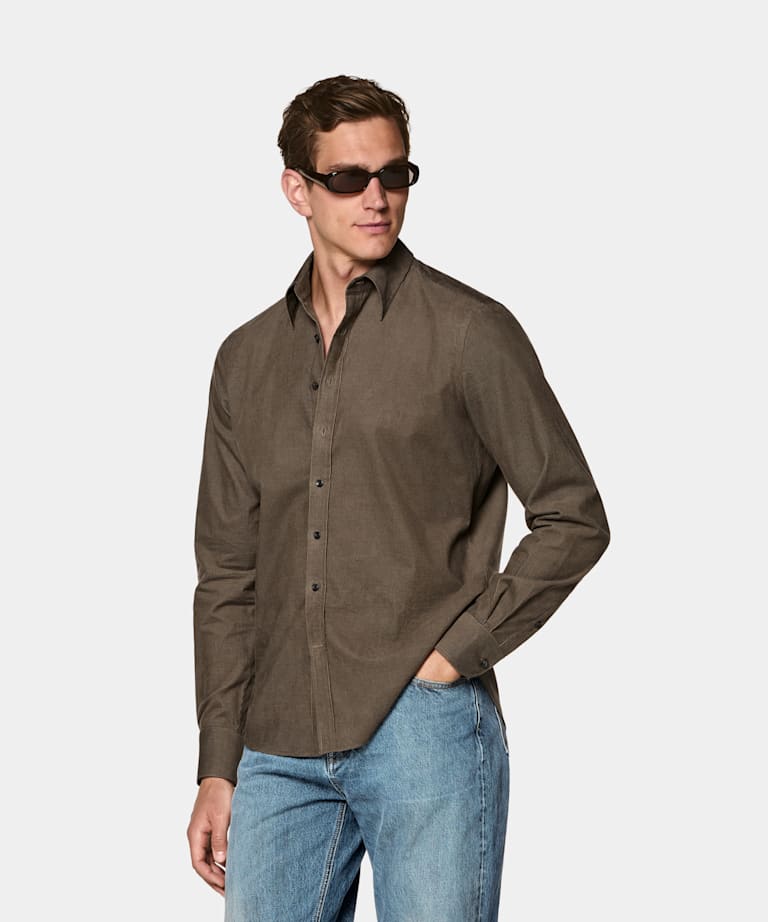 SUITSUPPLY Pure Cotton Corduroy - Pontoglio, Italie Dark Green Corduroy Shirt