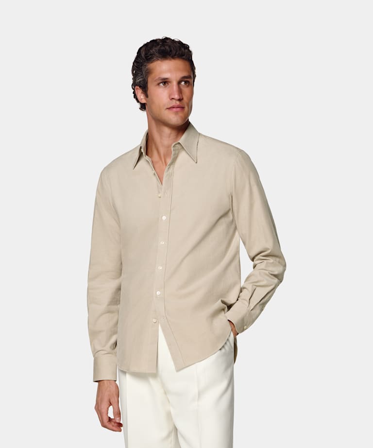 SUITSUPPLY Pure Cotton Corduroy by Pontoglio, Italy Light Brown Corduroy Shirt