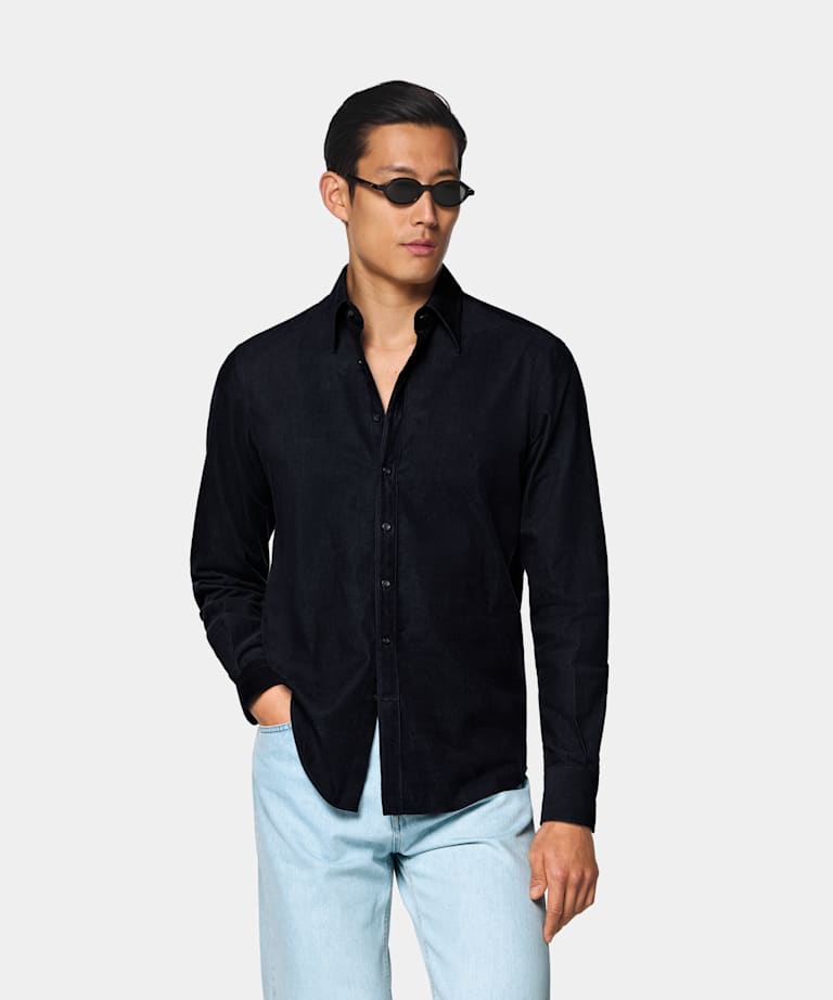 SUITSUPPLY Velluto di puro cotone - Pontoglio, Italia Camicia navy in velluto a coste