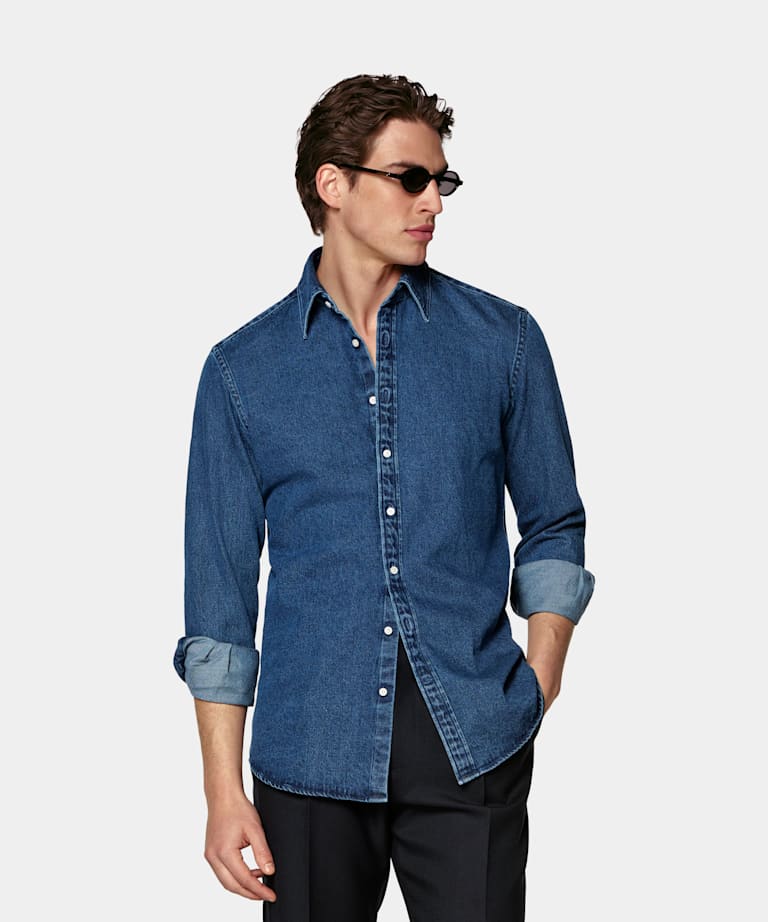 SUITSUPPLY Egyptian Cotton by Sidogras, Spain Navy Denim Shirt