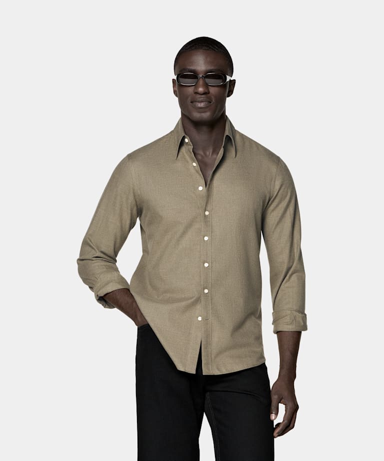 SUITSUPPLY Egyptian Cotton by Beste, Italy Mid Green Cotton Shirt