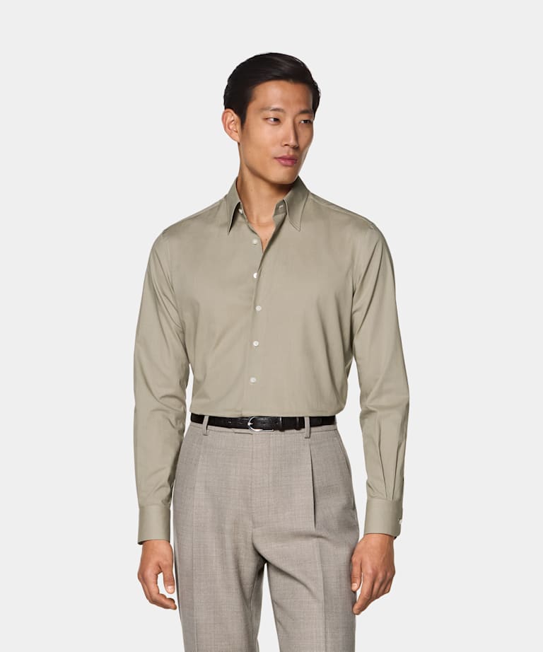 SUITSUPPLY Egyptian Cotton by Albini, Italy Mid Green Cotton Shirt