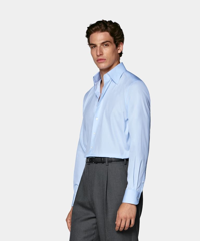 SUITSUPPLY Cotton Silk by Thomas Mason, Italy Light Blue Point Collar Shirt