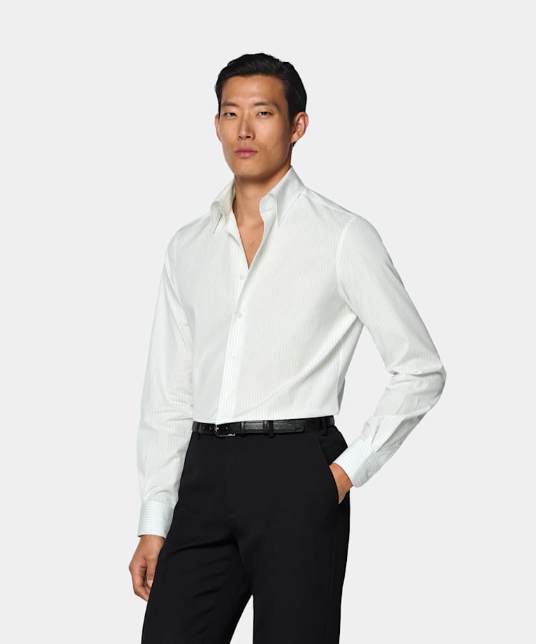 SUITSUPPLY Puur katoen van Sidogras, Spanje Zwart Gestreept Overhemd Met Point Kraag