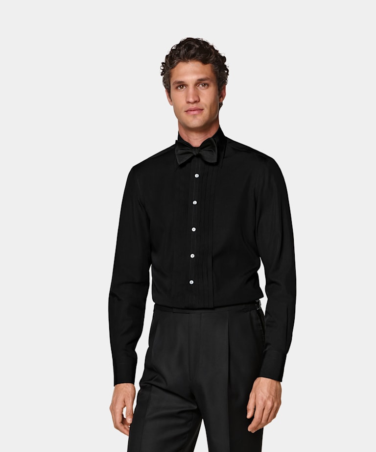 SUITSUPPLY Lyocell et soie - Albini, Italie Chemise de smoking en pliss&eacute; noir