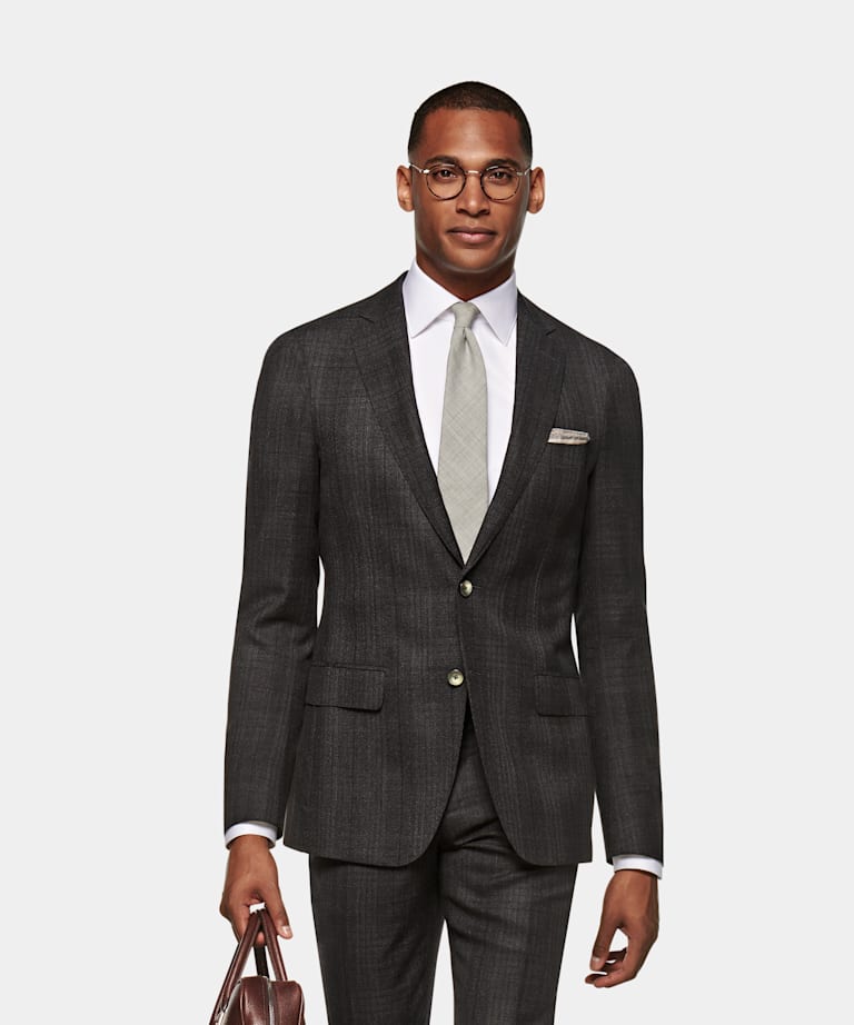 Mid Grey Houndstooth Washington Suit | Pure Wool Single Breasted ...