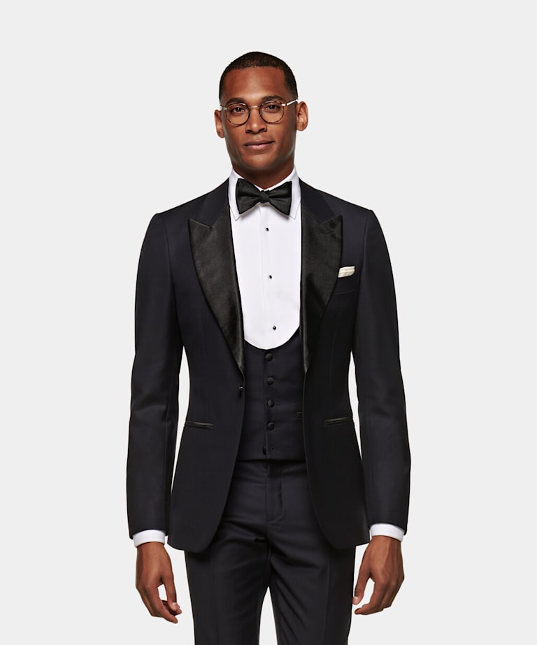 Black Lazio Tuxedo Suit | Stretch Cotton Velvet Three Piece ...