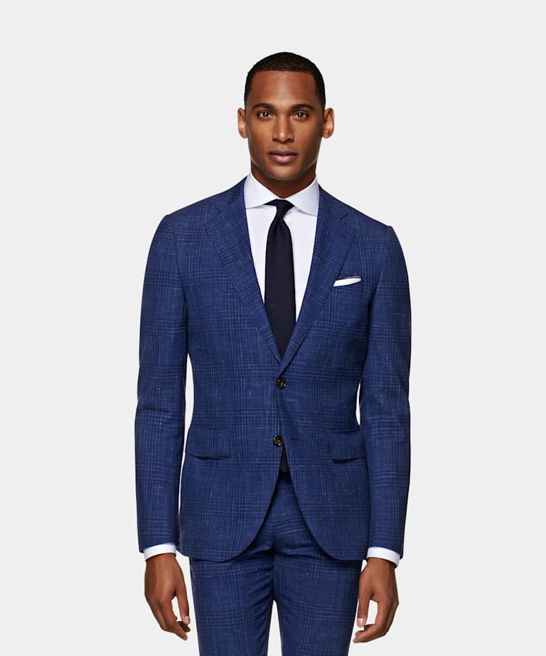 Mid Blue Houndstooth Sienna Suit | Pure Tropical Wool Single Breasted ...