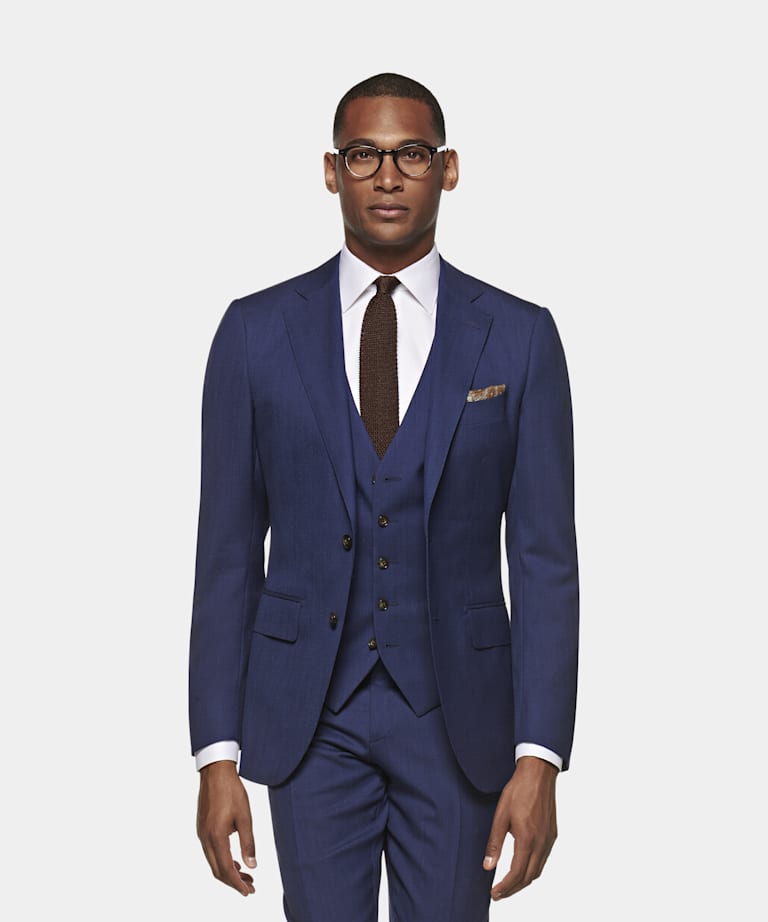Mid Blue Three-Piece Tailored Fit Lazio Suit