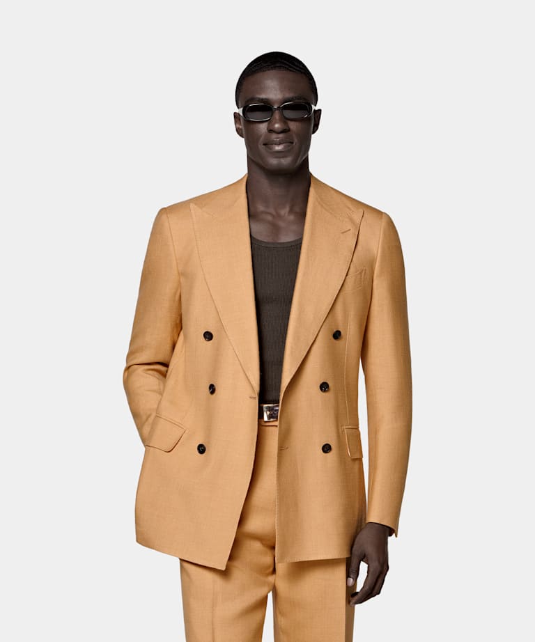 SUITSUPPLY Sommar Ull, silke och linne fr&aring;n E.Thomas, Italien Milano orange kostym med tailored fit.