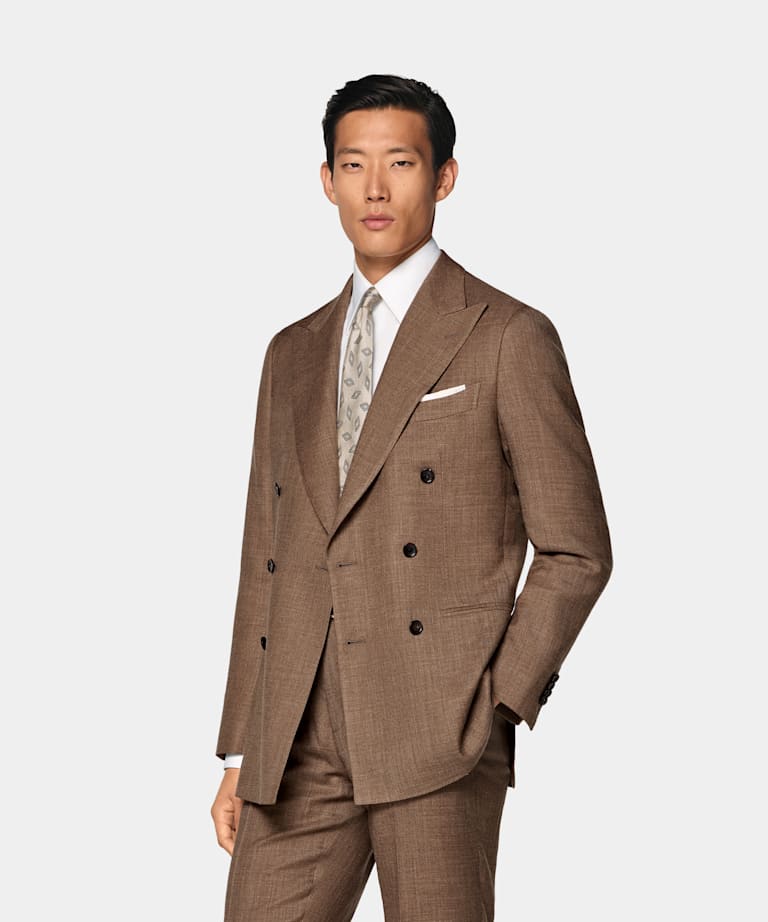 SUITSUPPLY Summer Wool Silk Linen by E.Thomas, Italy Mid Brown Tailored Fit Havana Suit