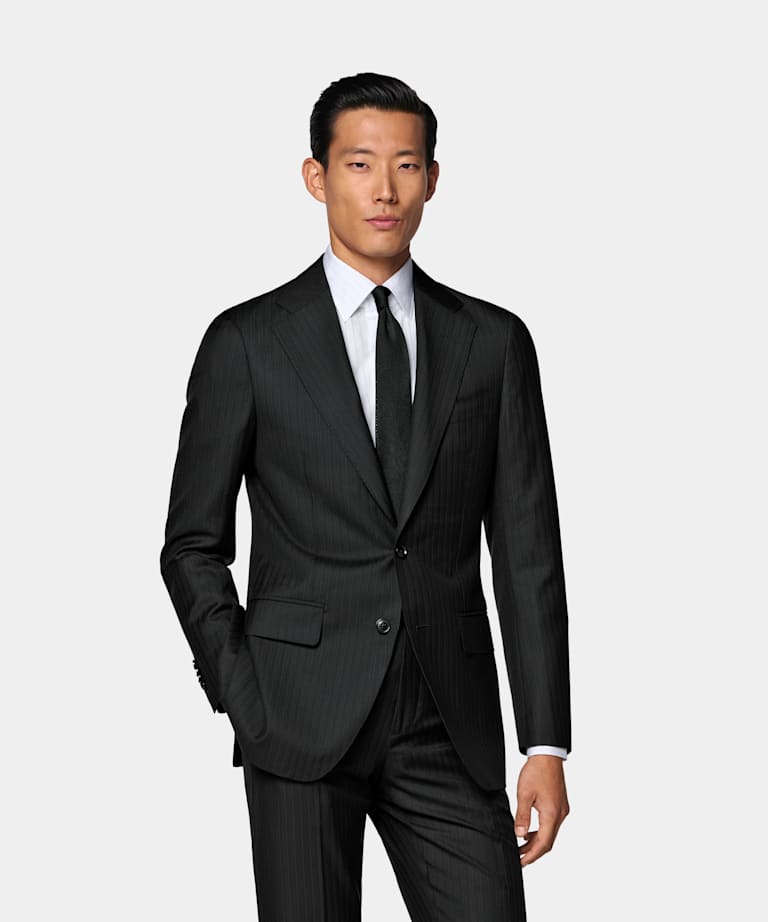 SUITSUPPLY All Season Pura lana S130s de Reda, Italia Traje Havana negro a rayas corte Tailored Fit