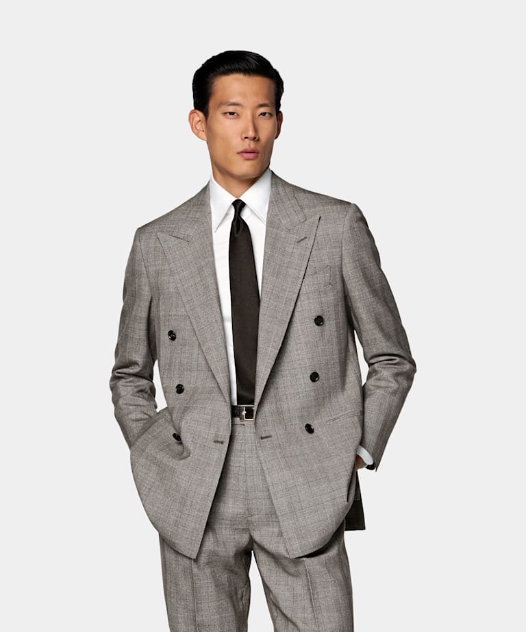 SUITSUPPLY All Season Pure Wool by Opera Piemontese, Italy Dark Brown Checked Relaxed Fit Roma Suit