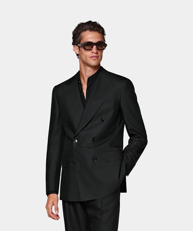 SUITSUPPLY All Season Pure Silk by Lanificio Ermenegildo Zegna, Italy Black Tailored Fit Milano Suit