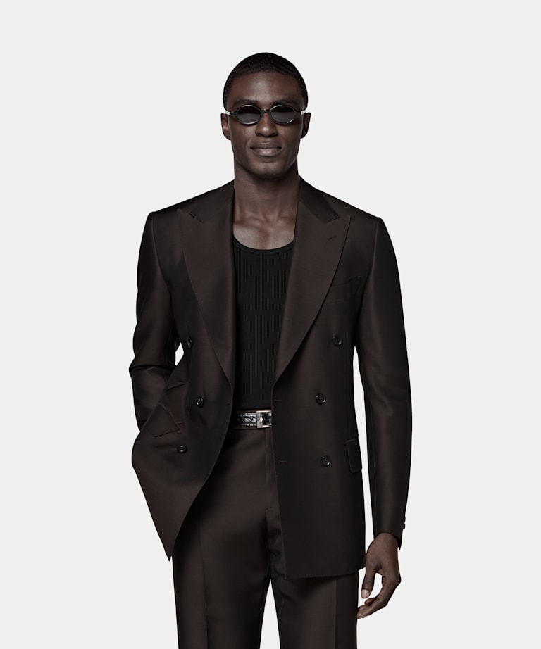 SUITSUPPLY All Season Wool Silk by Piacenza, Italy Dark Brown Tailored Fit Milano Suit