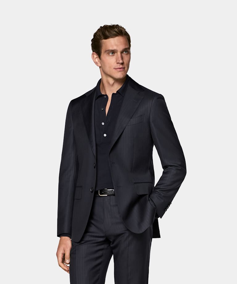 SUITSUPPLY 전체 시즌 순수 130수 울 Reda에서 제작, 이탈리아산 네이비 테일러드 핏 Havana 수트