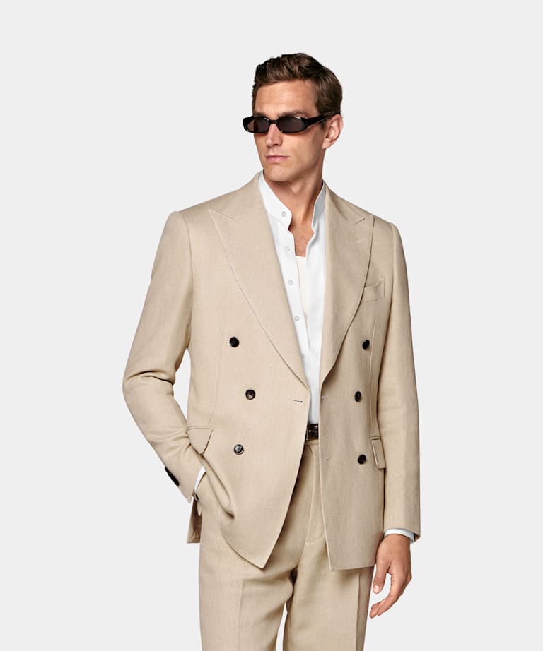 SUITSUPPLY Summer Pure Linen by Rogna, Italy Light Brown Tailored Fit Milano Suit