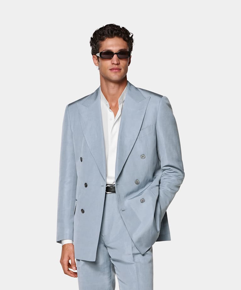 SUITSUPPLY Summer Linen Silk by Delfino, Italy Mid Blue Tailored Fit Milano Suit
