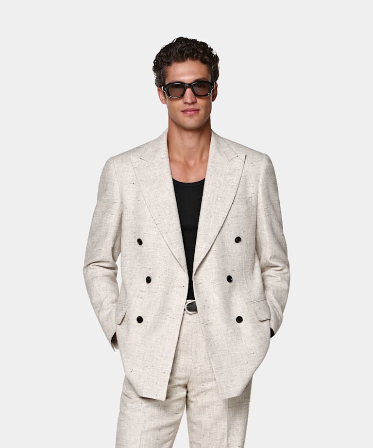 SUITSUPPLY Summer Linen Wool Silk Blend by Ferla, Italy Light Taupe Tailored Fit Milano Suit