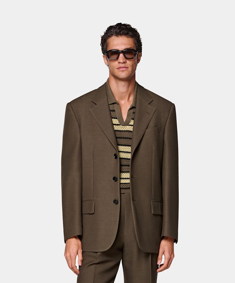 SUITSUPPLY All Season Wool Mohair Silk by Cerruti, Italy Mid Brown Relaxed Fit Brera Suit