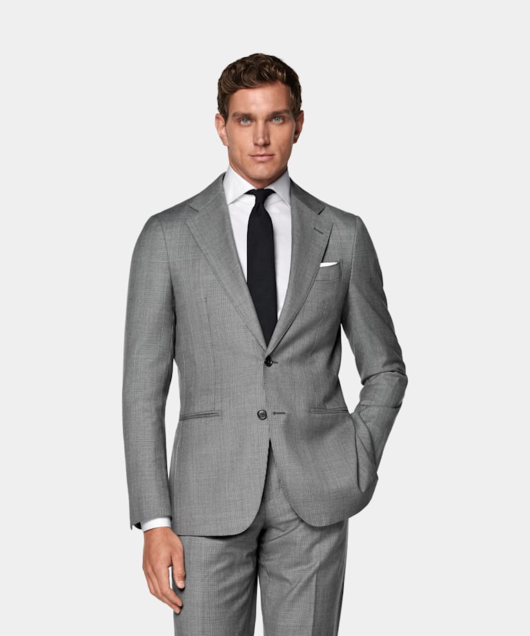 SUITSUPPLY All Season Pure S130's Wool by Drago, Italy Mid Grey Checked Tailored Fit Havana Suit
