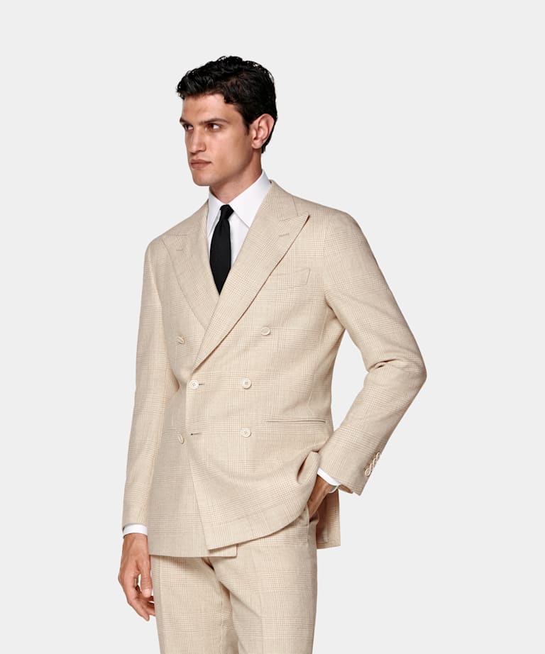 SUITSUPPLY Winter Alpaca Wool Polyamide by Ferla, Italy Sand Checked Tailored Fit Havana Suit