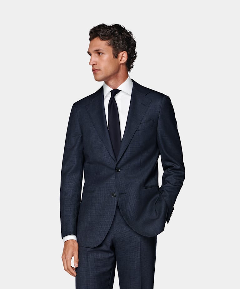 SUITSUPPLY All Season Pure S130's Wool by Drago, Italy Navy Houndstooth Tailored Fit Havana Suit