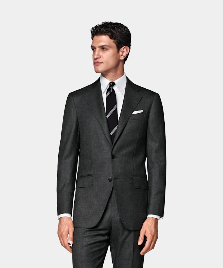 SUITSUPPLY All Season Pure S150's Wool by E.Thomas, Italy Dark Grey Tailored Fit Milano Suit