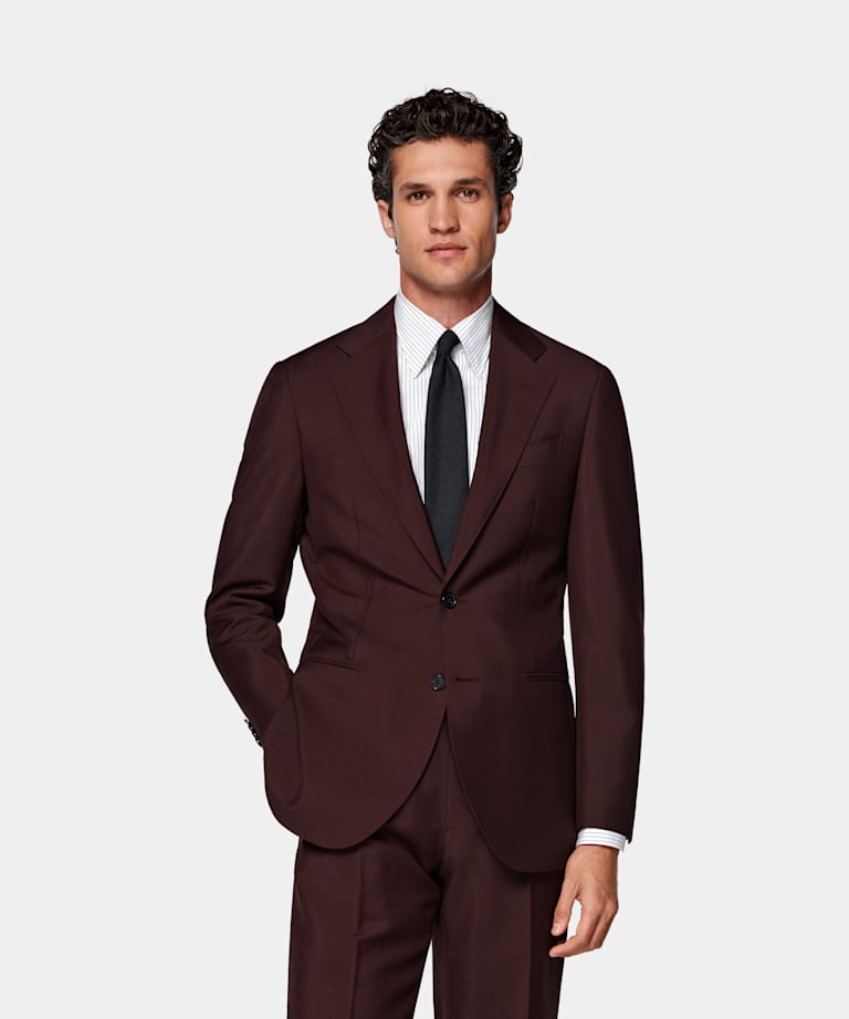 SUITSUPPLY All Season Wełna/moher - mieszanka od Vitale Barberis Canonico, Włochy Garnitur Havana tailored fit czerwień burgundzka