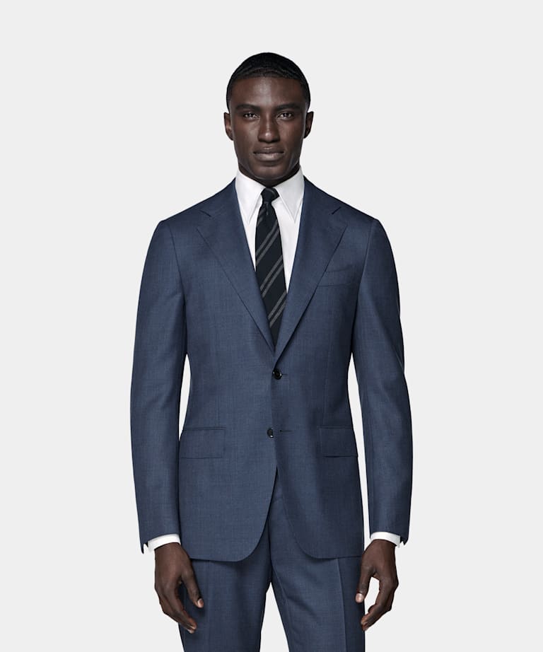 SUITSUPPLY All Season Pure S130's Wool by E.Thomas, Italy Mid Blue Tailored Fit Havana Suit
