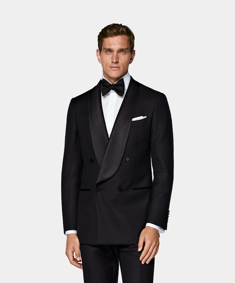 SUITSUPPLY All Season Pure Wool by Vitale Barberis Canonico, Italy Black Tailored Fit Milano Tuxedo