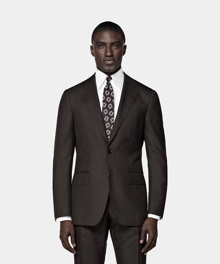 SUITSUPPLY All Season Pure Tropical Wool by Vitale Barberis Canonico, Italy Dark Brown Perennial Tailored Fit Havana Suit