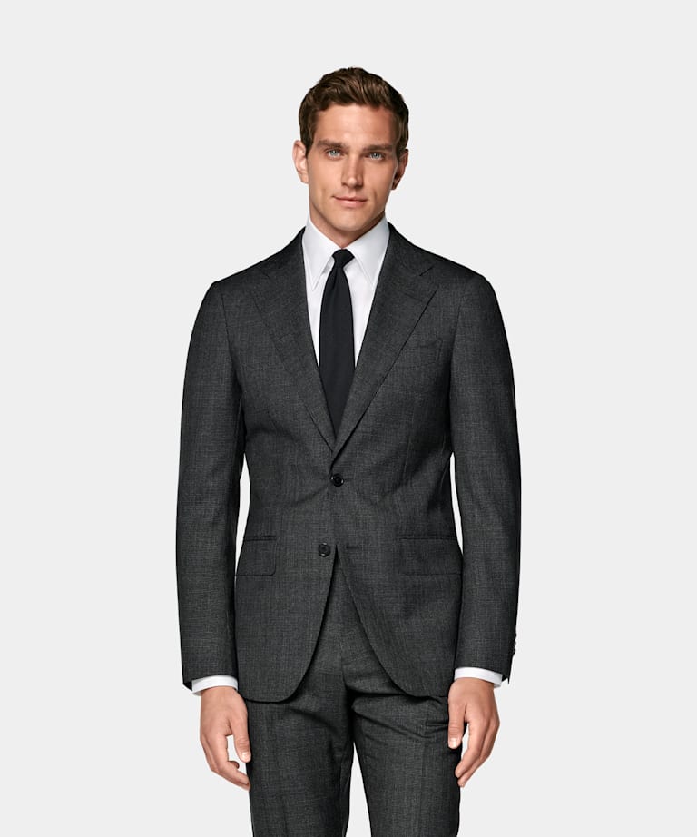 SUITSUPPLY All Season Pure Tropical Wool by Vitale Barberis Canonico, Italy Dark Grey Perennial Tailored Fit Havana Suit