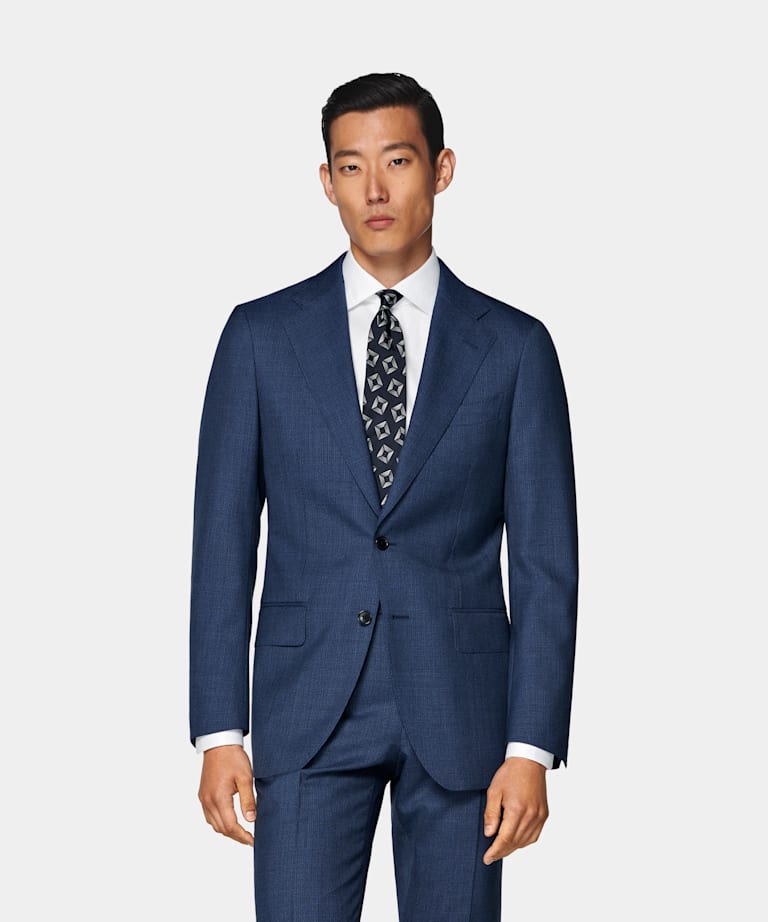 SUITSUPPLY All Season Pure Tropical Wool by Vitale Barberis Canonico, Italy Mid Blue Perennial Tailored Fit Havana Suit